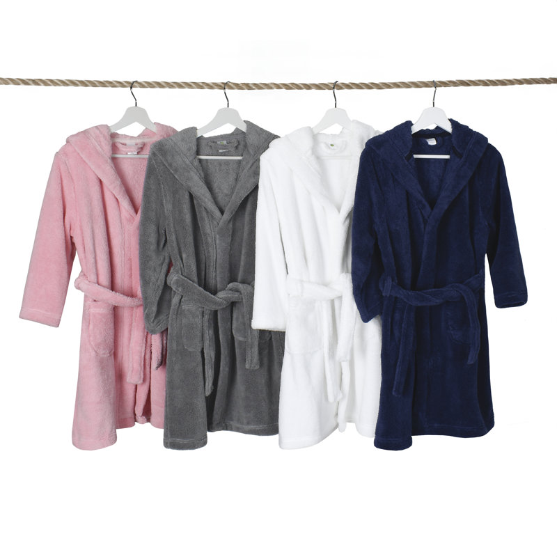 Peignoir en microfibre / molleton en polyester avec poches et capuche, Bleu marine, Enfants M