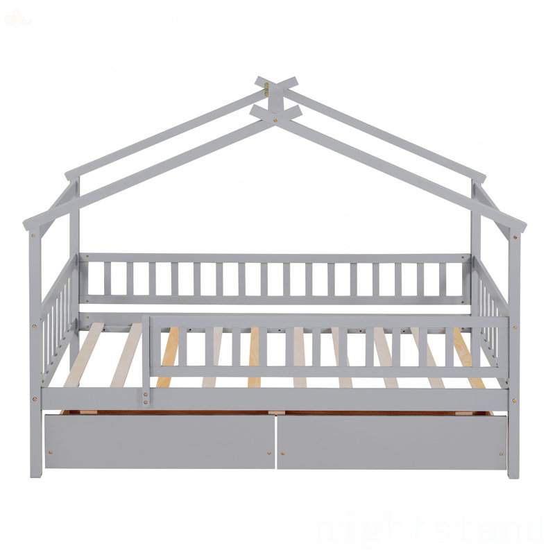 Lit simple en bois avec deux tiroirs