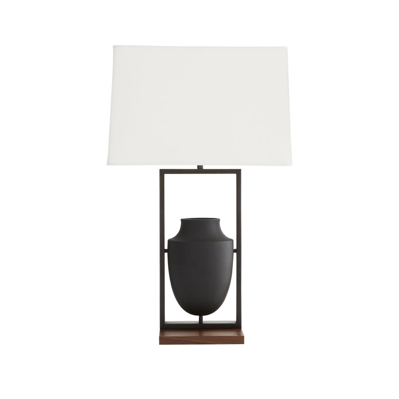 Charcoal and Bronze Urn Table Lamp with Bone Linen Shade