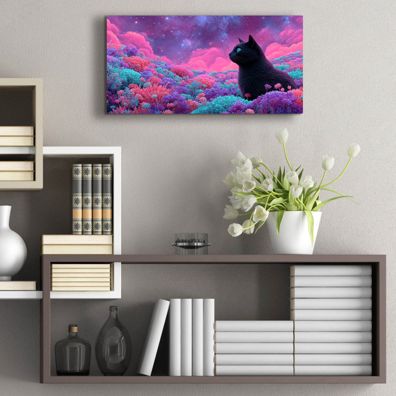  «Black Cat Cosmic Meadow» par Ann Klee, art mural en verre acrylique, 24 po x 12 po, H 12 po x l 24 po