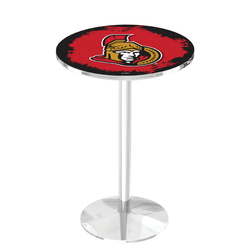 NHL Round Metal Base Dining Table, Chrome, Ottawa Senators