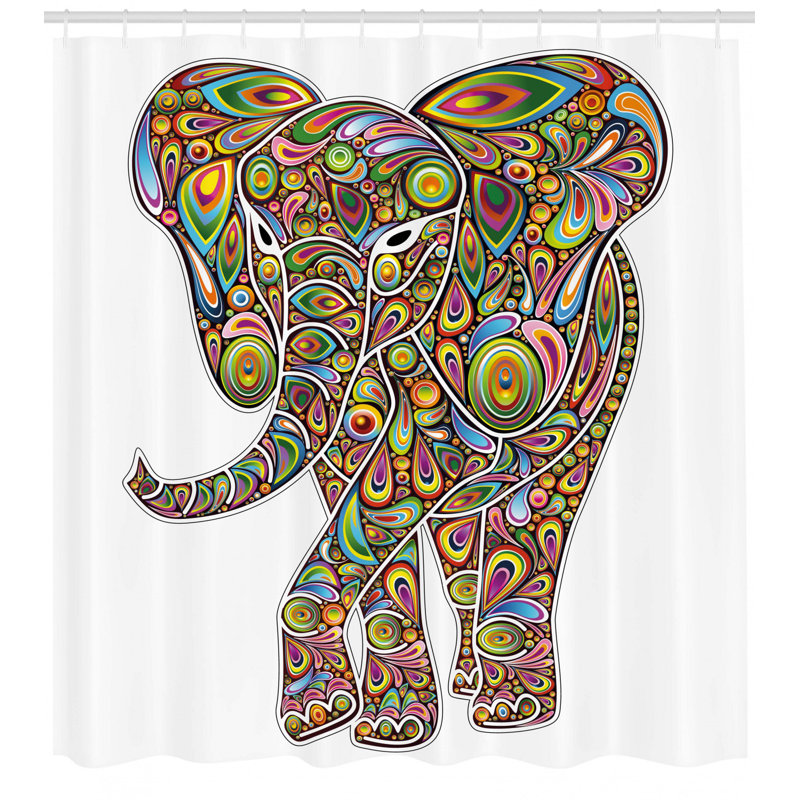 Rideau de douche à motif simple boho art savannah "avec éléphants indiens" Grace, H 84 po x l 69 po