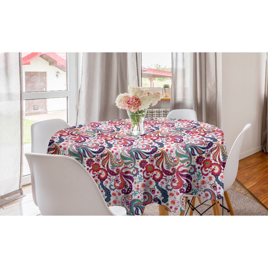 Runde Tischdecke, Bunte Blumen, Paisley, Mehrfarbig