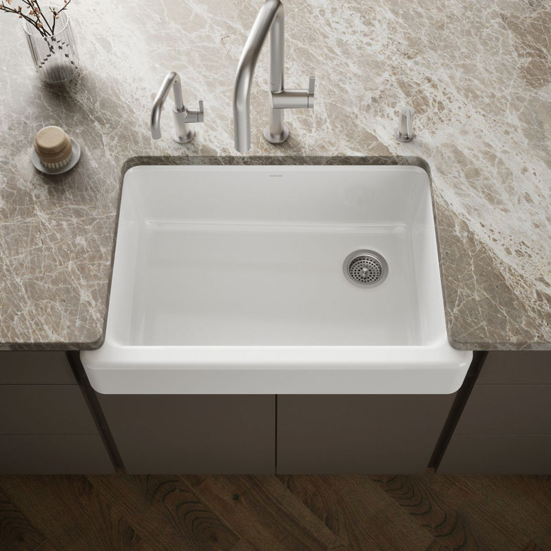 Whitehaven® Self-Trimming 32-1/2" L x 21-9/16" W x 9-5/8" Under-Mount Single-Bowl Sink with Short Apron, White