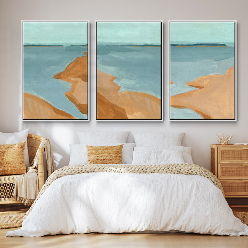 «Out on the Sandbar I», ensemble de 3 reproductions encadrées sur toile, Blanc, H 40 po x l 78 po