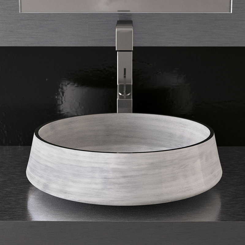 Lavabo de salle de bain vasque circulaire en métal Exte, Blanc argenté