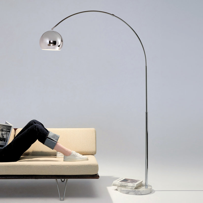 Adjustable Chrome Arc Floor Lamp with Marble Base