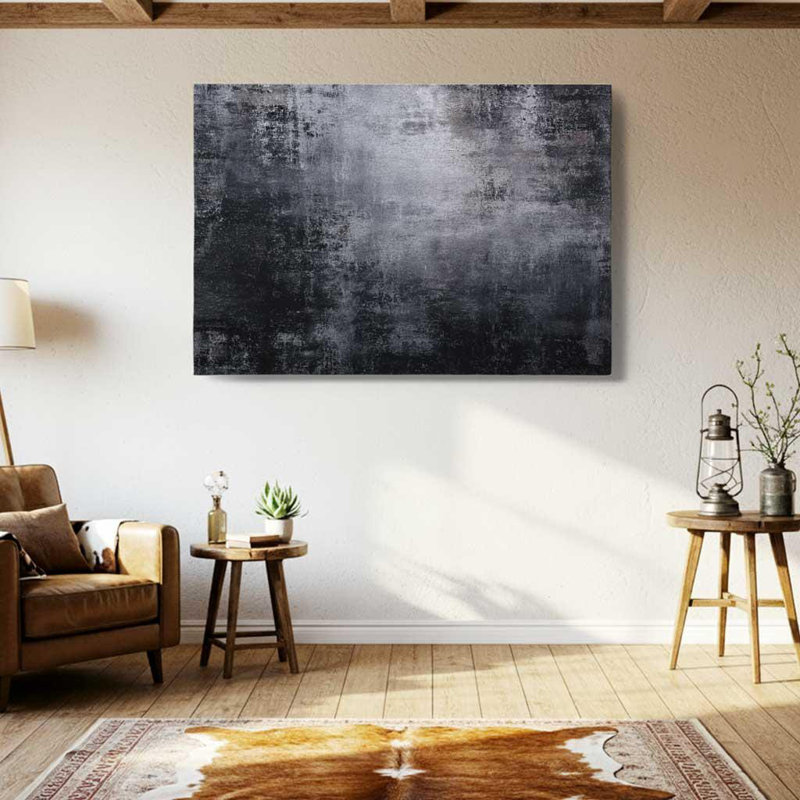 Toile abstraite grise, art mural industriel - impression de texture grunge noir, décor de béton vieilli moderne pour salon loft urbain