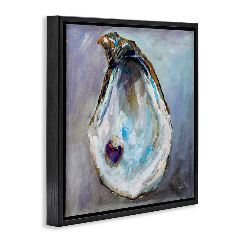 Coquille d'huître avec perle, H 18 po x l 18 po, Cadre flottant noir de jais