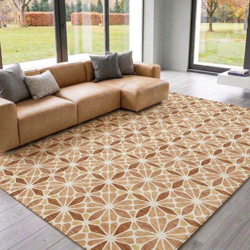 Premium Machine Washable Mayfield AMF2469 Geometric Rug, Copper, 3' x 5'