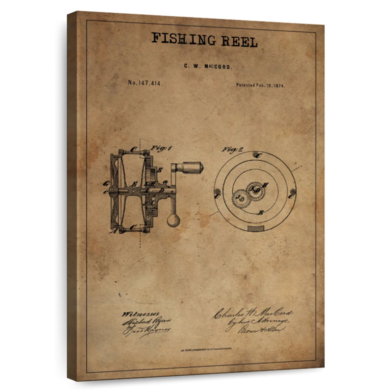 Brevet de moulinet de pêche, H 12 po x l 8 po