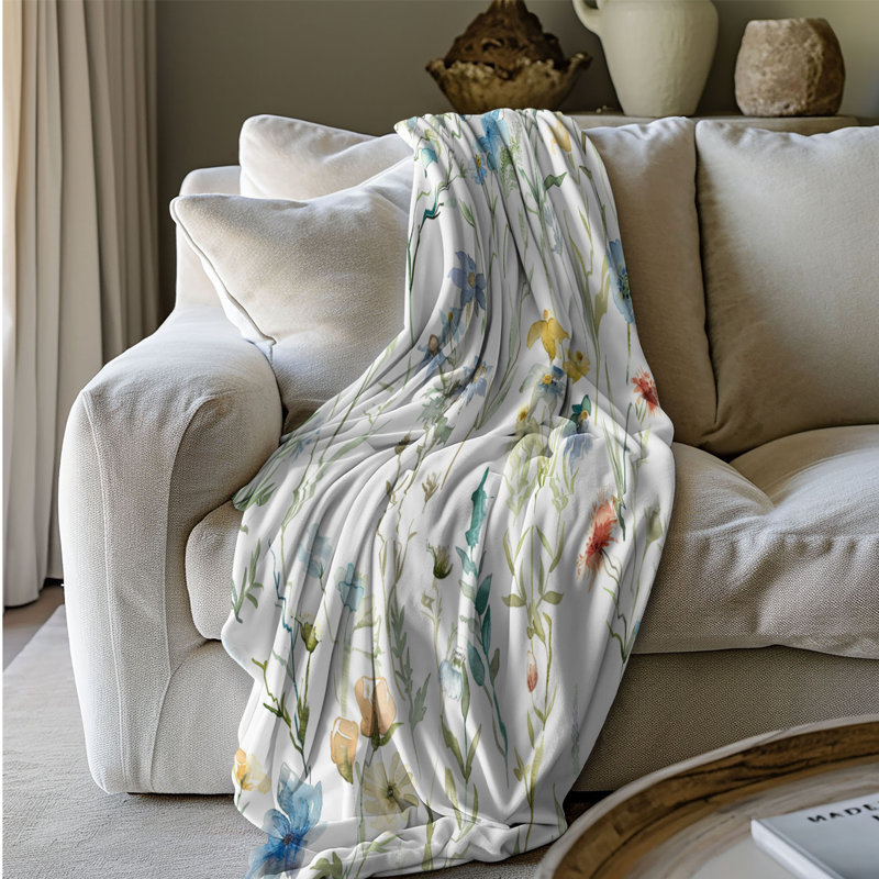 Doux motifs floraux - couverture Sherpa de qualité supérieure 1 pièce, Lit simple