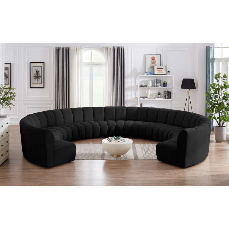 Infinity 183" Wide Symmetrical Modular Corner Sectional, Black Boucle Fabric