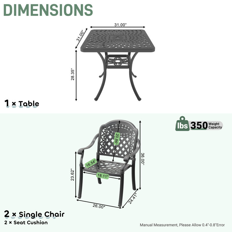 Ensemble repas pour 4 personnes avec table carrée et coussins rouges Agamveer, 2