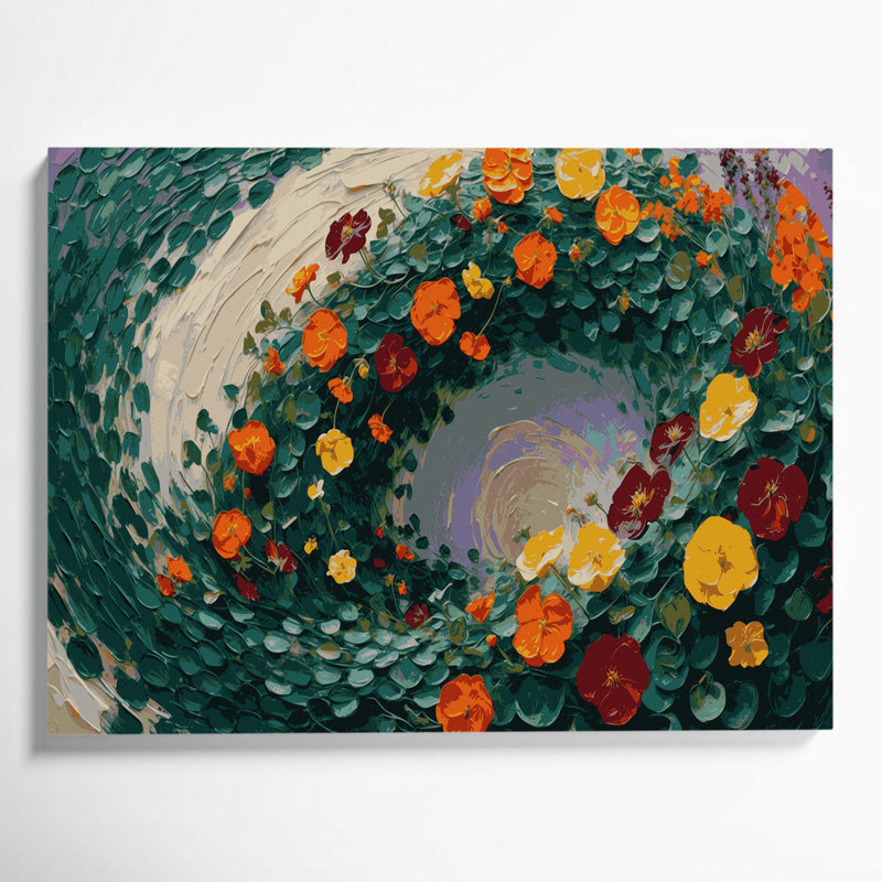 «Botanical Nasturtiums», art mural sur toile bleue, H 24 po x l 36 po