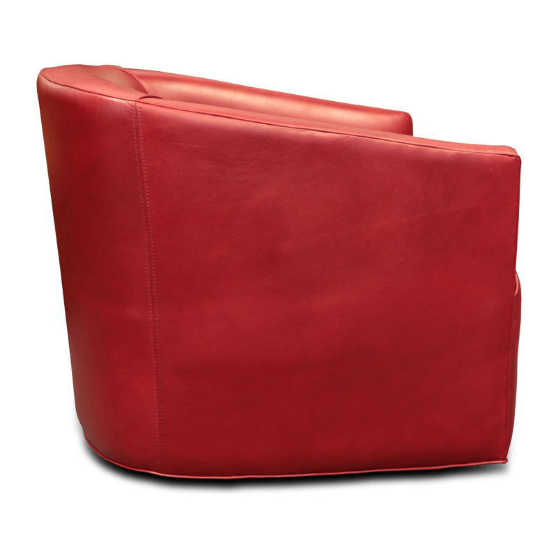 Red Leather Swivel Barrel Accent Chair