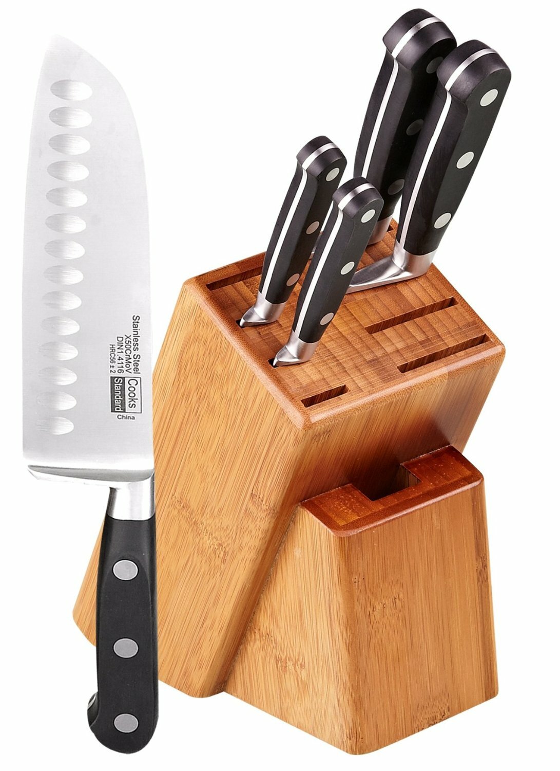 Cooks Standard 6-Piece Stainless Steel Knife Set with Expandable Bamboo  Block for Extra Slots