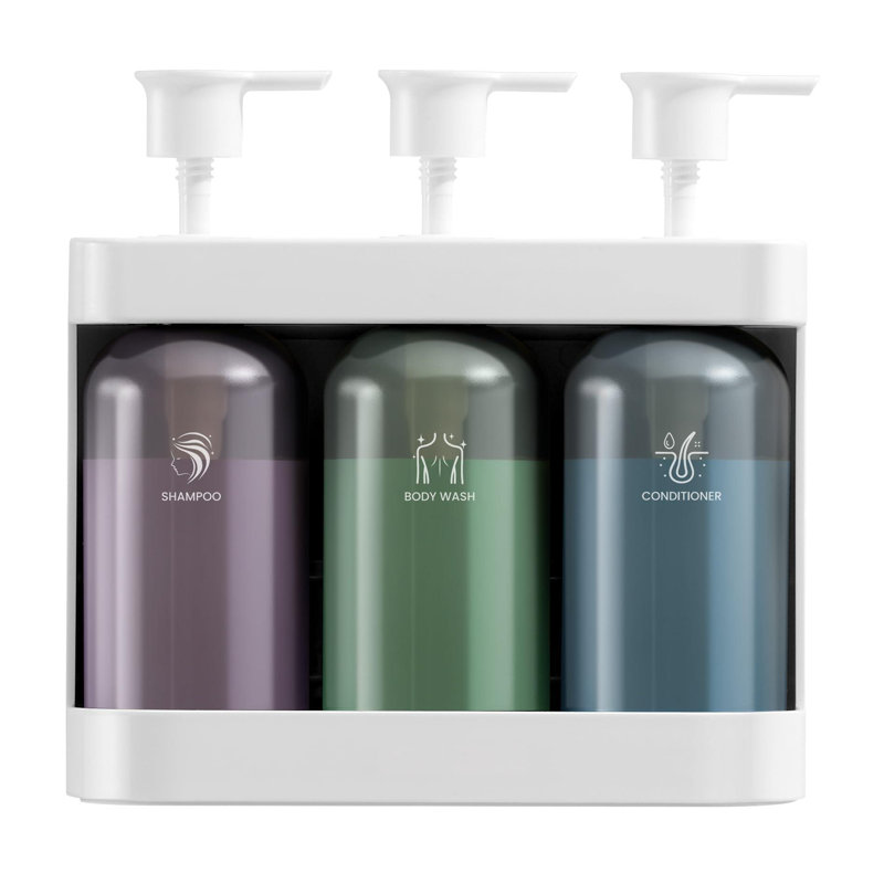 Distributeur de savon de douche mural, distributeur de douche 3 chambres sans perceuse, distributeur de shampooing et de revitalisant pour salle de bain, distributeur de shampooing de douche 3 chambres, blanc
