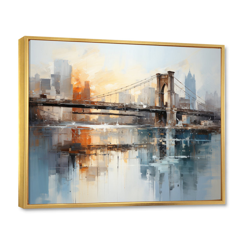 Edrikas Beige Bridge Reflective Connections - Ponts, reproduction d'art sur toile encadrée, H 12 po x l 20 po x P 1 po
