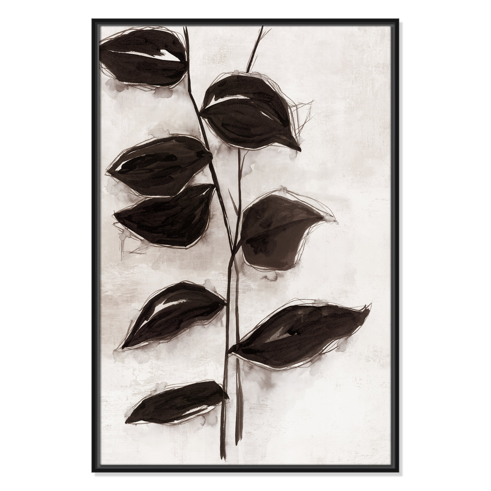 Leaves I by Eva Watts, Black Framed, 37.5" H x 25.5" W x 2" D