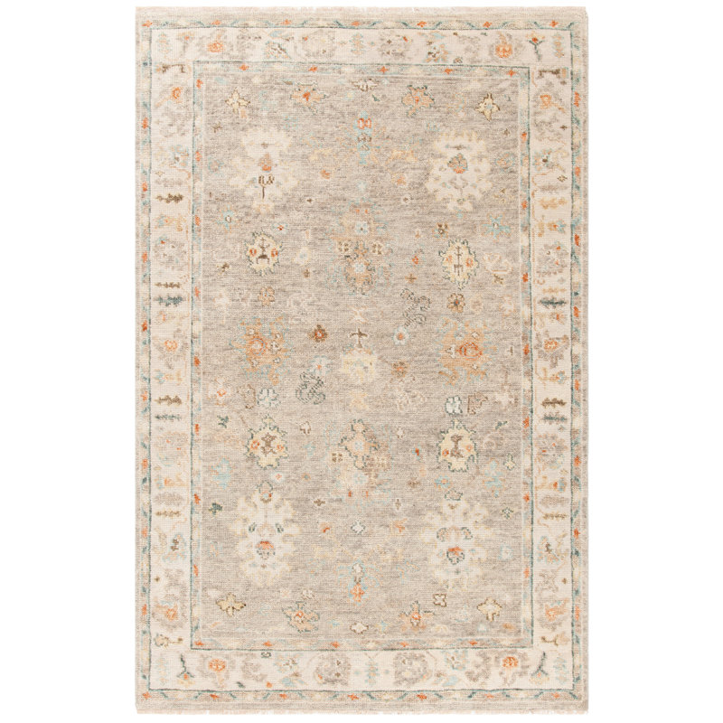 Oriental Hand-Knotted Light Grey / Beige Area Rug, Rectangle 10' x 14'