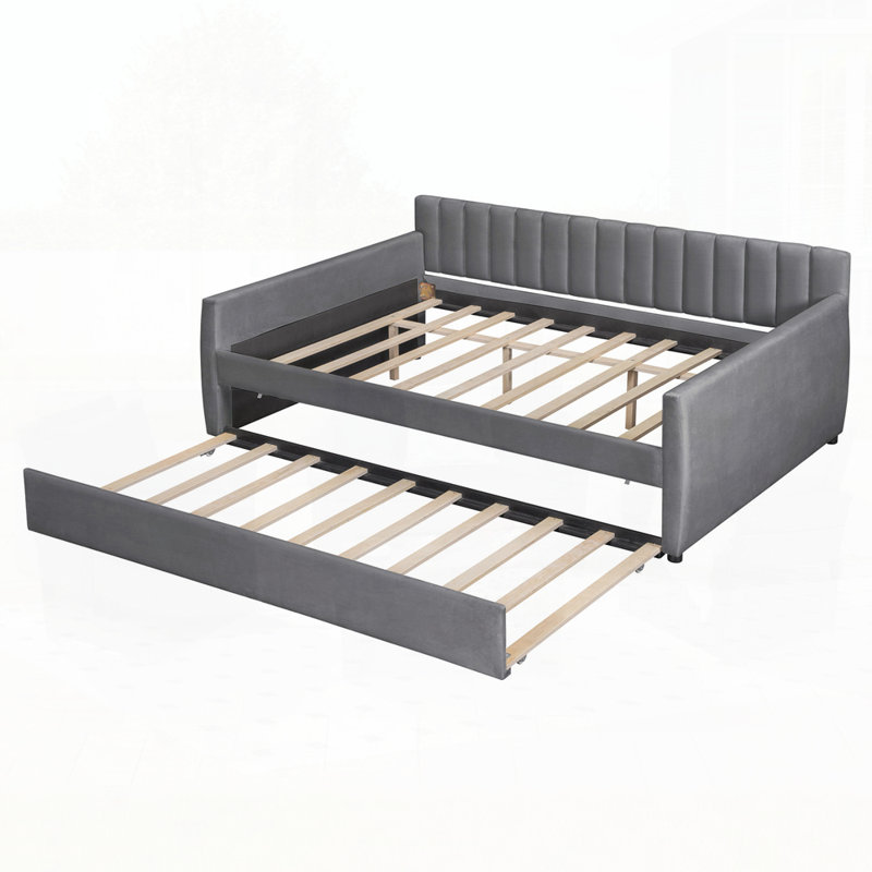 Versatile Upholstered Daybed with Pull-Out Trundle for Extra Sleeping Space, Grey