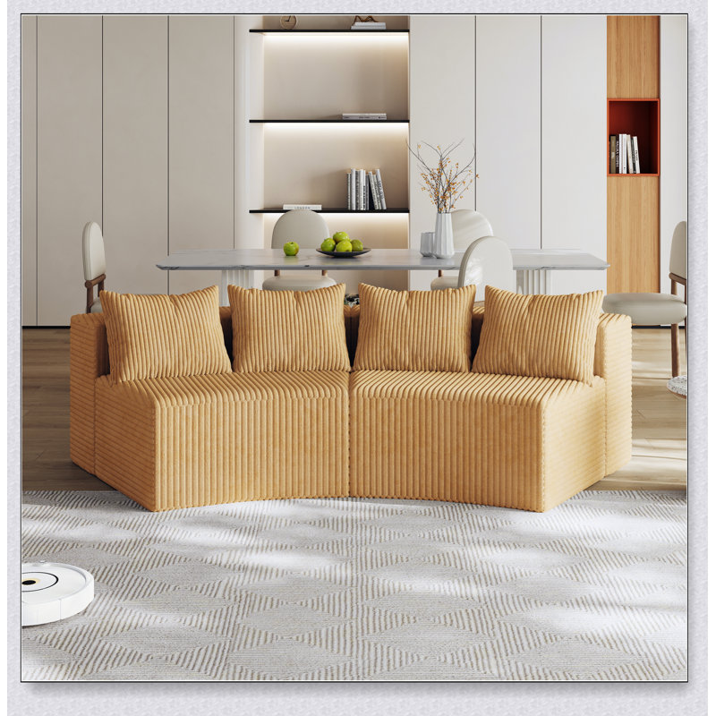 Canapé modulaire incurvé en velours côtelé avec 4 coussins Corduroy, Jaune