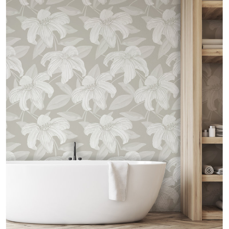Rouleau de papier peint L 33 pi x l 20,5 po Tonal Lilies, Gris clair