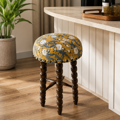 Spindle Upholstered Bar Stool with Solid Acacia Wood Frame, 23.5"