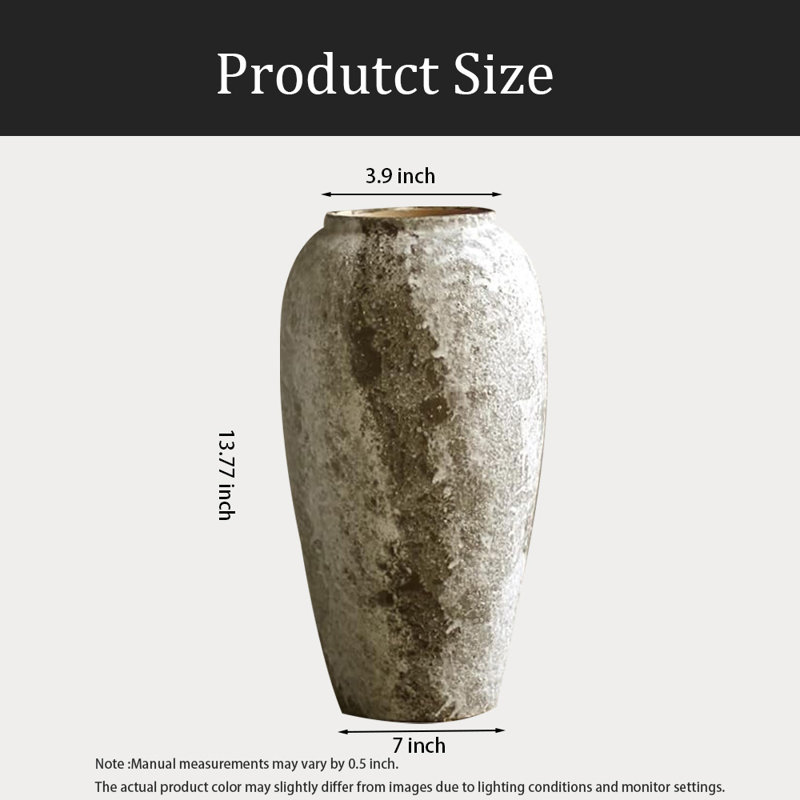 Vase à fleurs en céramique, vase rétro pour décoration intérieure, 13.70"