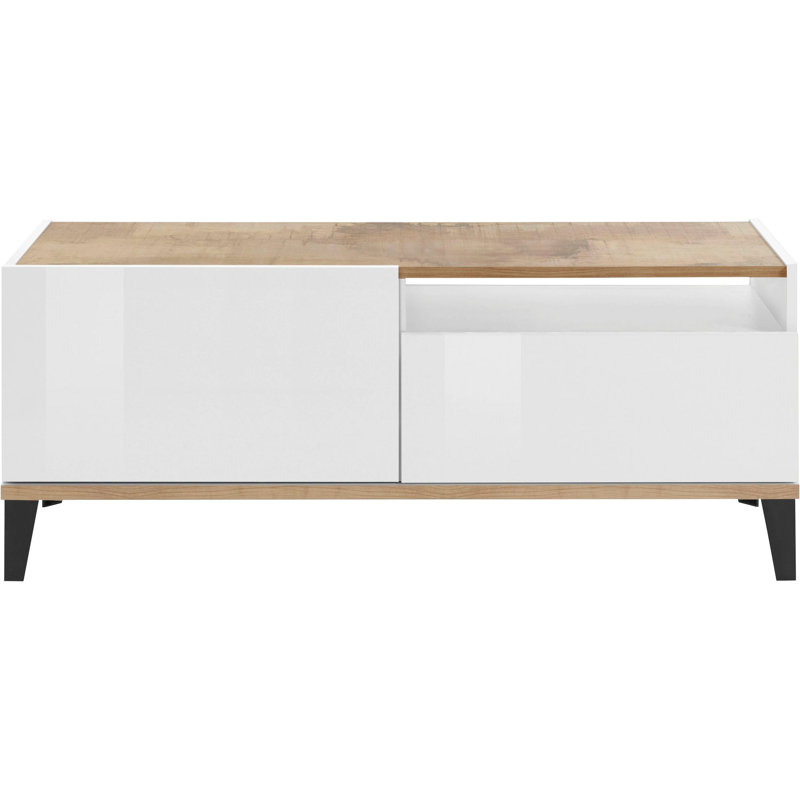 Puteaux Unfinished TV Stand, White Glossy/Maple Pereira