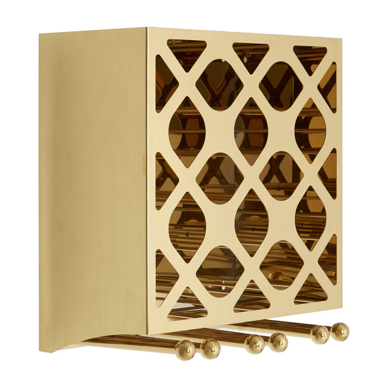 Betances 12 Bottle Wall Mounted Wine Bottle & Glass Rack in Gold