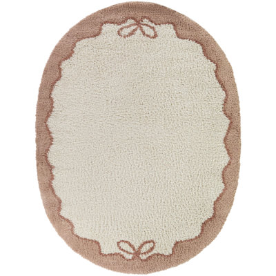 Hilary Coral Kids Ribbon Border Oval Area Rug