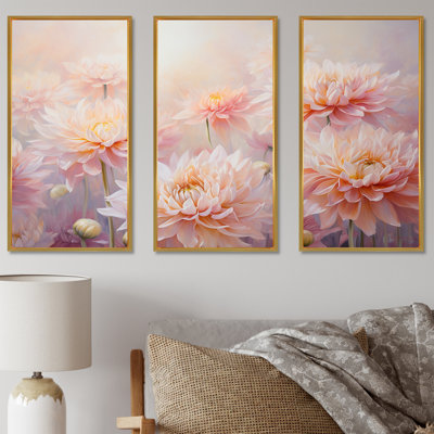 «Enchanting Chrysanthemums Flowers I», ensemble d'art sur toile Flower Field