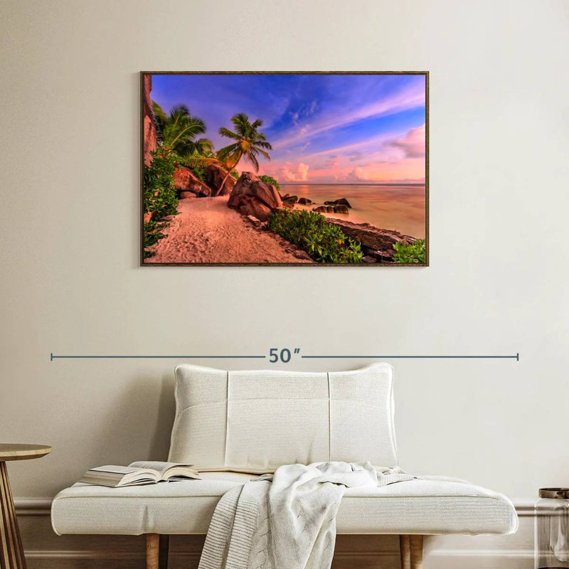 La Digue Sundown, 37 po x 25 po, Cadre flottant noyer