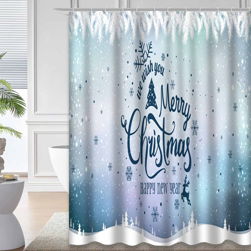 Rideau de douche avec 12 crochets Merry Christmas, L 72 po x l 72 po