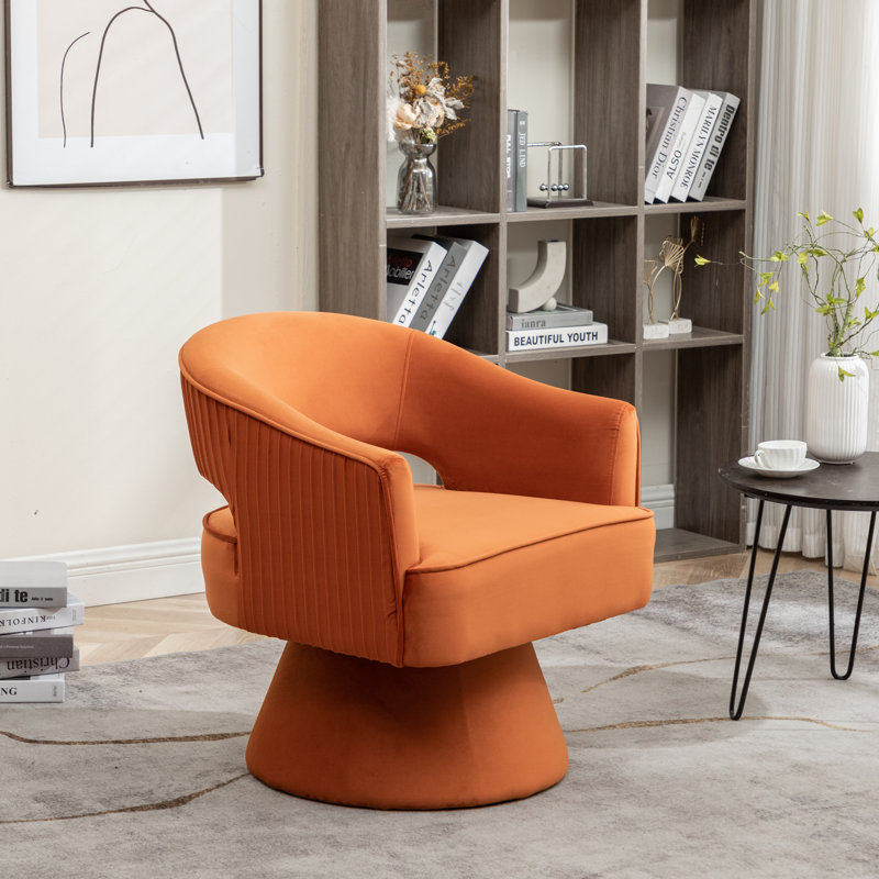 Chynna Velvet Swivel Barrel Chair, Orange Velvet