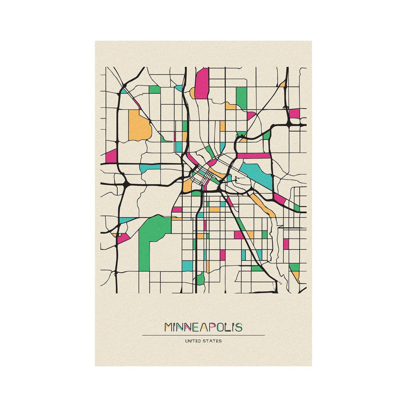 Minneapolis, Minnesota Map by Ayse Deniz Akerman - Wrapped Canvas Print, 20.32 cm H x 30.48 cm W