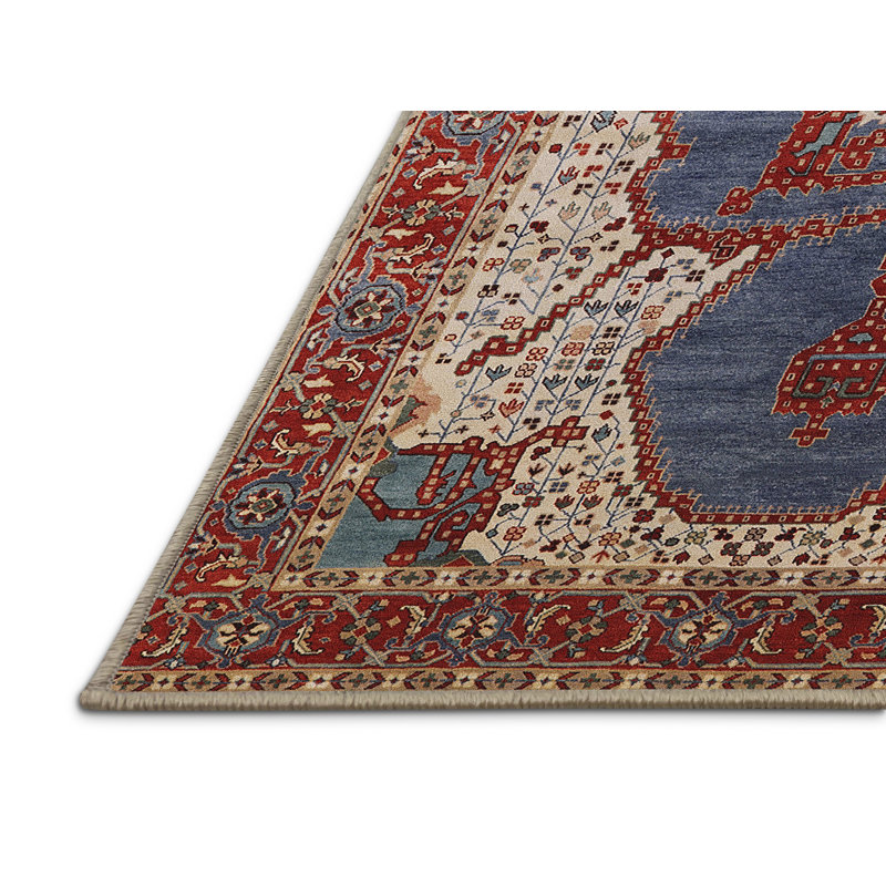Tapis marocain rouge / argent / bleu, Rectangle 5 pi x 7 pi
