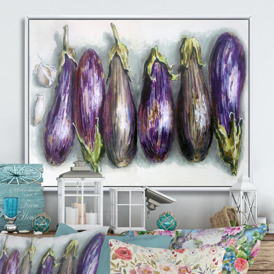 «Eggplants Kitchen Art», reproduction sur toile flottante