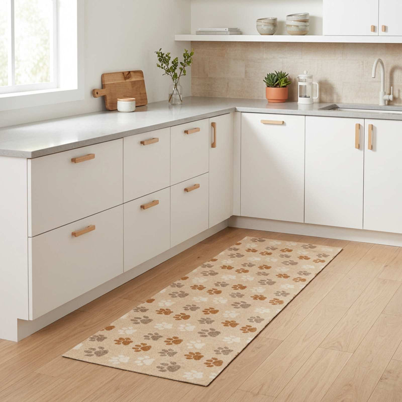 Polyamide Water Resistant Anti-Fatigue Non-Skid Kitchen Mat, Grey Paws, Rectangle 150 cm H x 45 cm W