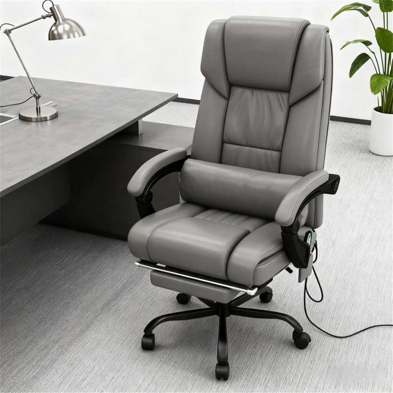 Chaise de bureau avec 6 points vibrants, chaise de bureau inclinable à haut dossier avec repose-pieds et télécommande, pour la maison et le bureau