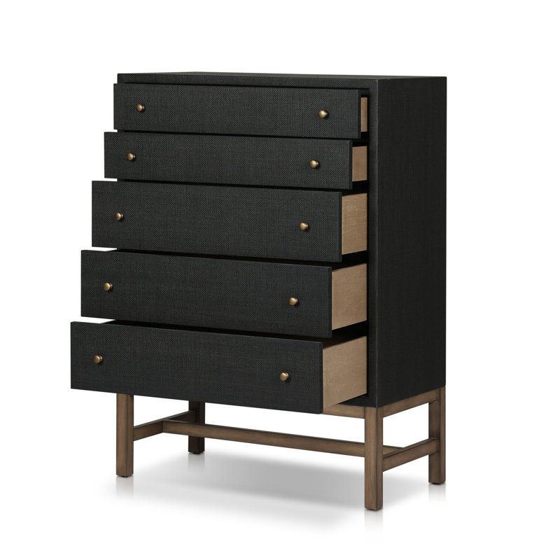 Fiona 5 - Drawer Solid Wood Dresser, Black