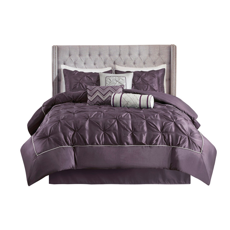 7 Piece Tufted Comforter Set Plum