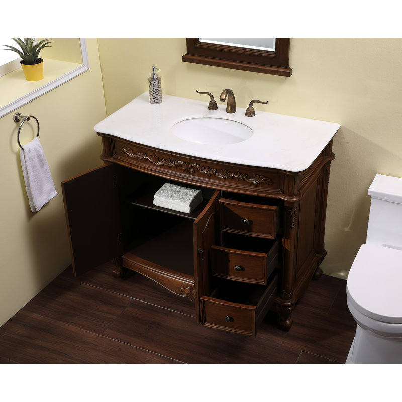Stepan 42'' Single Bathroom Vanity with Marble Top, Antique Teak