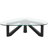 Issie Triangular Coffee Table – Tempered Glass Top with Stained Rubberwood Cross Base, Modern Living Room Accent Table with Anti-Slip Pads Centerpiece-1996745271