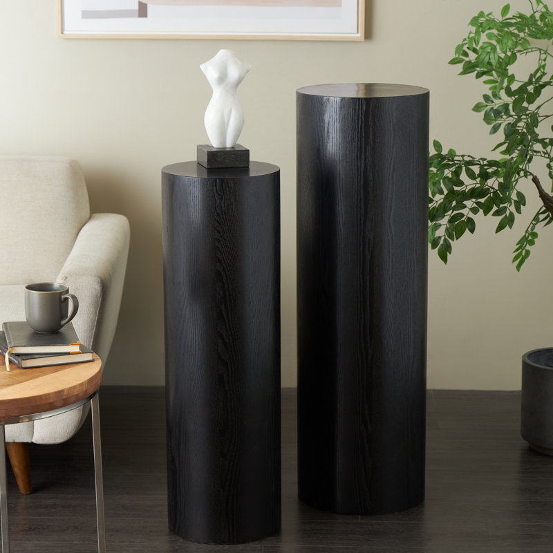 Black Wood Handmade Pedestal Side End Pedestal Table, Set of 2 40", 34"H, Black