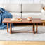 Table basse rectangulaire en bois massif avec panneaux imitation rotin, table basse de salon minimaliste