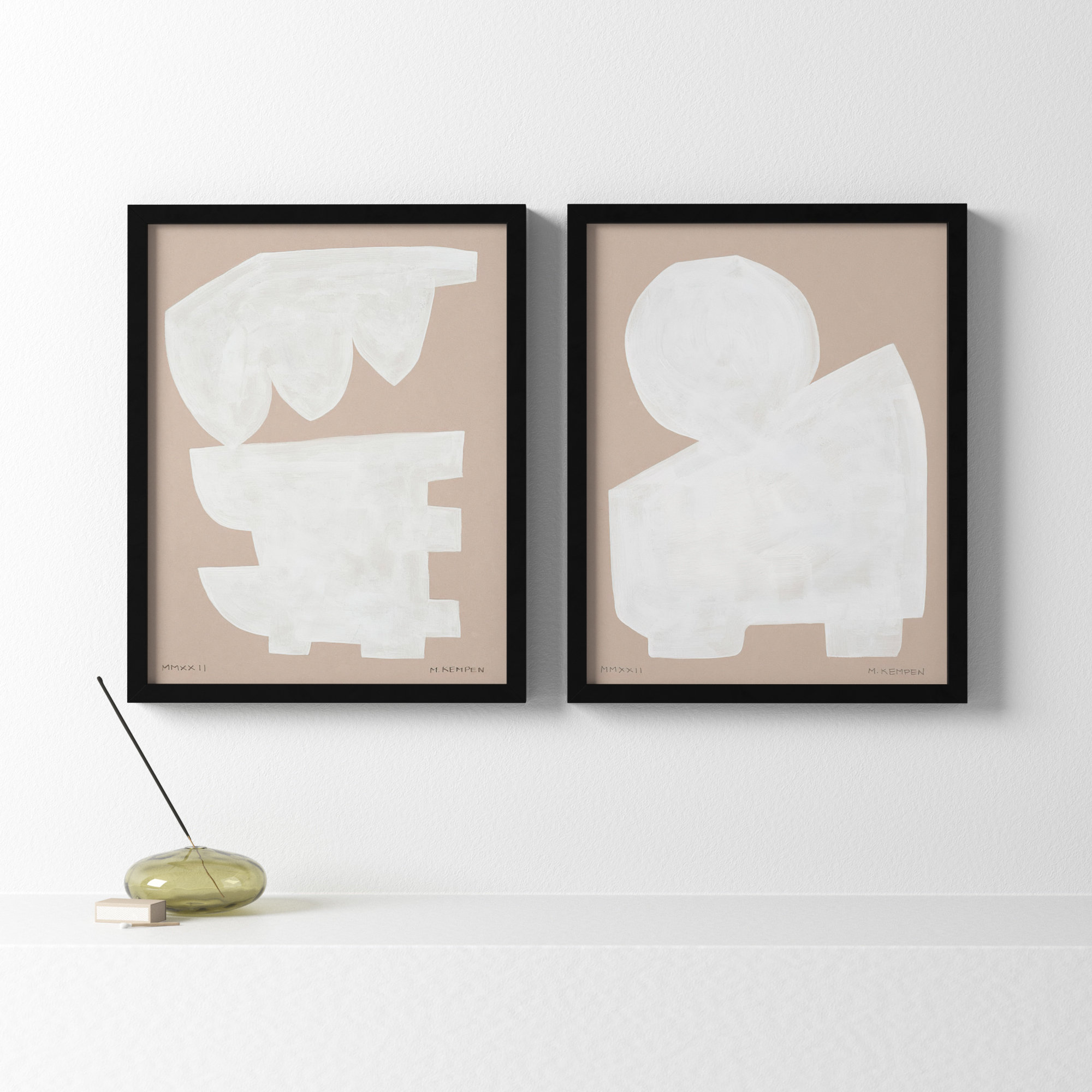 Modules In White, Set Of 2 by Michael Kempen, Black Framed, 16" W x 20" H