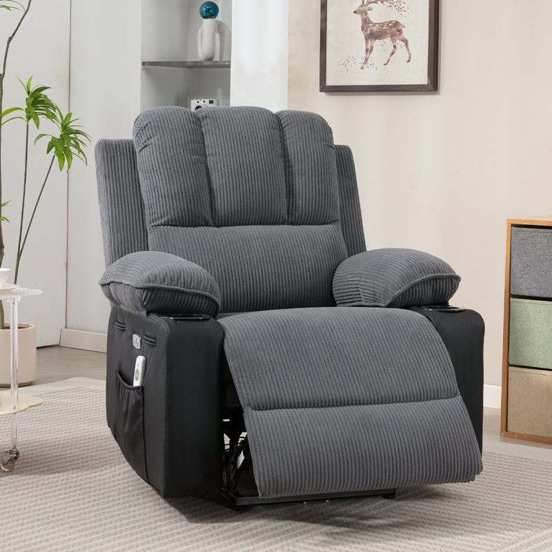 Carmaletta 85cm Wide Electric Recliner Chair Storage Pocket, Grey, Yes